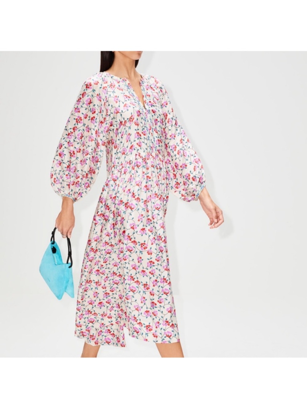 Alix of Bohemia Saranna Hand-Printed Silk Floral Maxi Dress in Rosebud Size XS - Picture 6 of 15